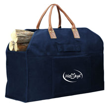 將圖片載入圖庫檢視器 Firewood Log Carrier | Waxed Canvas Firewood Tote Bag with Leather Handle| Heavy Duty Fireplace Wood Holder Stove Accessories Fireside Storage Bag