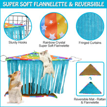 將圖片載入圖庫檢視器 HOMEYA Small Animal Rainbow Hammock and Hamster Hideout Tunnel, Hanging Hideaway Corner House Toys Cage Accessories, Removable & Reversible Sleeping Bed for Guinea Pig Ferret Rat and Chinchilla