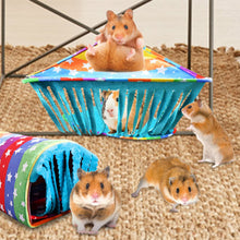 將圖片載入圖庫檢視器 HOMEYA Small Animal Rainbow Hammock and Hamster Hideout Tunnel, Hanging Hideaway Corner House Toys Cage Accessories, Removable & Reversible Sleeping Bed for Guinea Pig Ferret Rat and Chinchilla