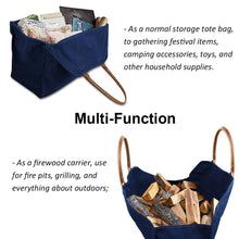 將圖片載入圖庫檢視器 Firewood Log Carrier | Waxed Canvas Firewood Tote Bag with Leather Handle| Heavy Duty Fireplace Wood Holder Stove Accessories Fireside Storage Bag