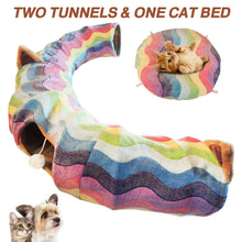 將圖片載入圖庫檢視器 HOMEYA Cat Dog Tunnel Bed with Mat, Collapsible 3 Way Cat Tube Condo Play Toy with Peek Hole Fun Ball Indoor Interactive Hideout Exercising House Toy