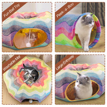 將圖片載入圖庫檢視器 HOMEYA Cat Dog Tunnel Bed with Mat, Collapsible 3 Way Cat Tube Condo Play Toy with Peek Hole Fun Ball Indoor Interactive Hideout Exercising House Toy