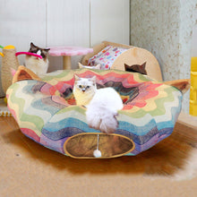 將圖片載入圖庫檢視器 HOMEYA Cat Dog Tunnel Bed with Mat, Collapsible 3 Way Cat Tube Condo Play Toy with Peek Hole Fun Ball Indoor Interactive Hideout Exercising House Toy