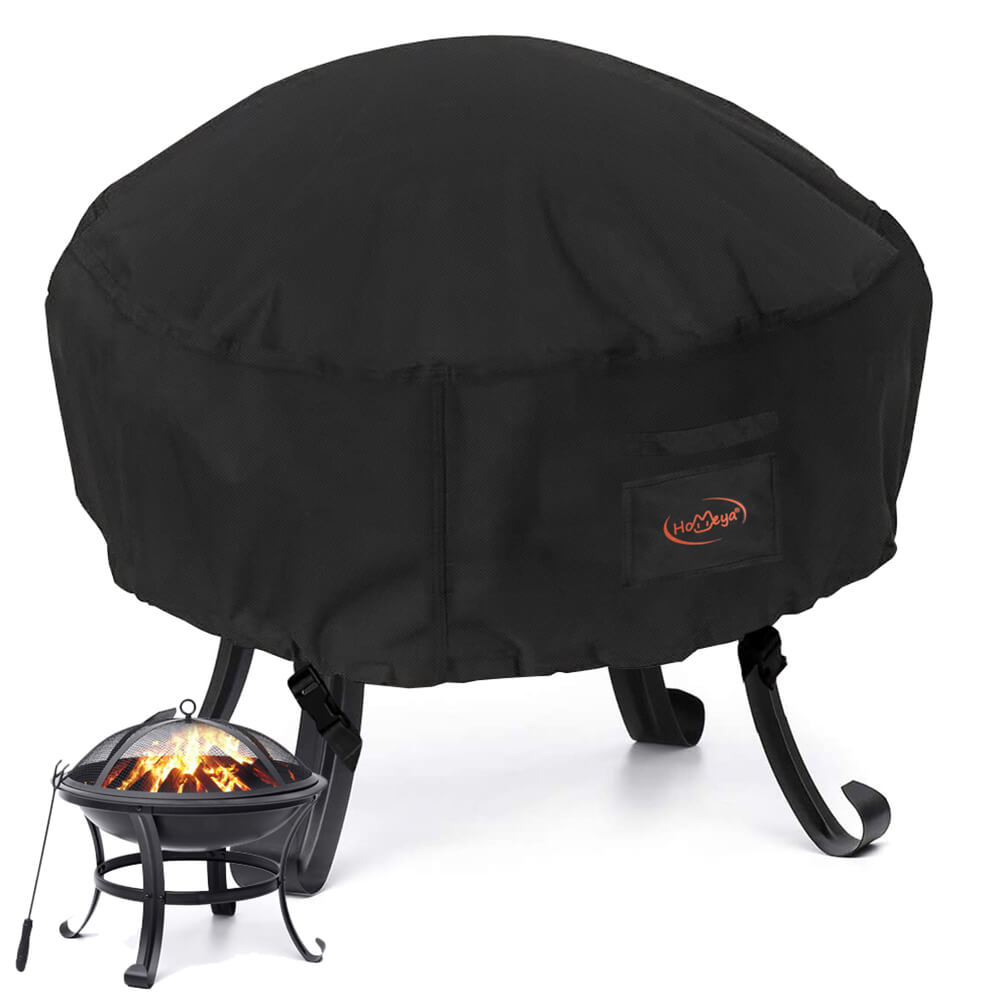 Fire Pit Cover | 600D Waterproof Round Patio Fire Pit Cover | Weather Resistant Anti UV Outdoor Table Cover for Firepit Fireplace