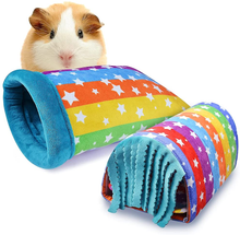 將圖片載入圖庫檢視器 HOMEYA Hamster Tunnel House Cave Nest &amp; Winter Warm Sleeping Bag for Small Pet, Small Animals Hideout Tunnel with Fleece Forest Curtain, Guinea Pig House Plush Bed for Hedgehog Rat Ferret Chinchilla
