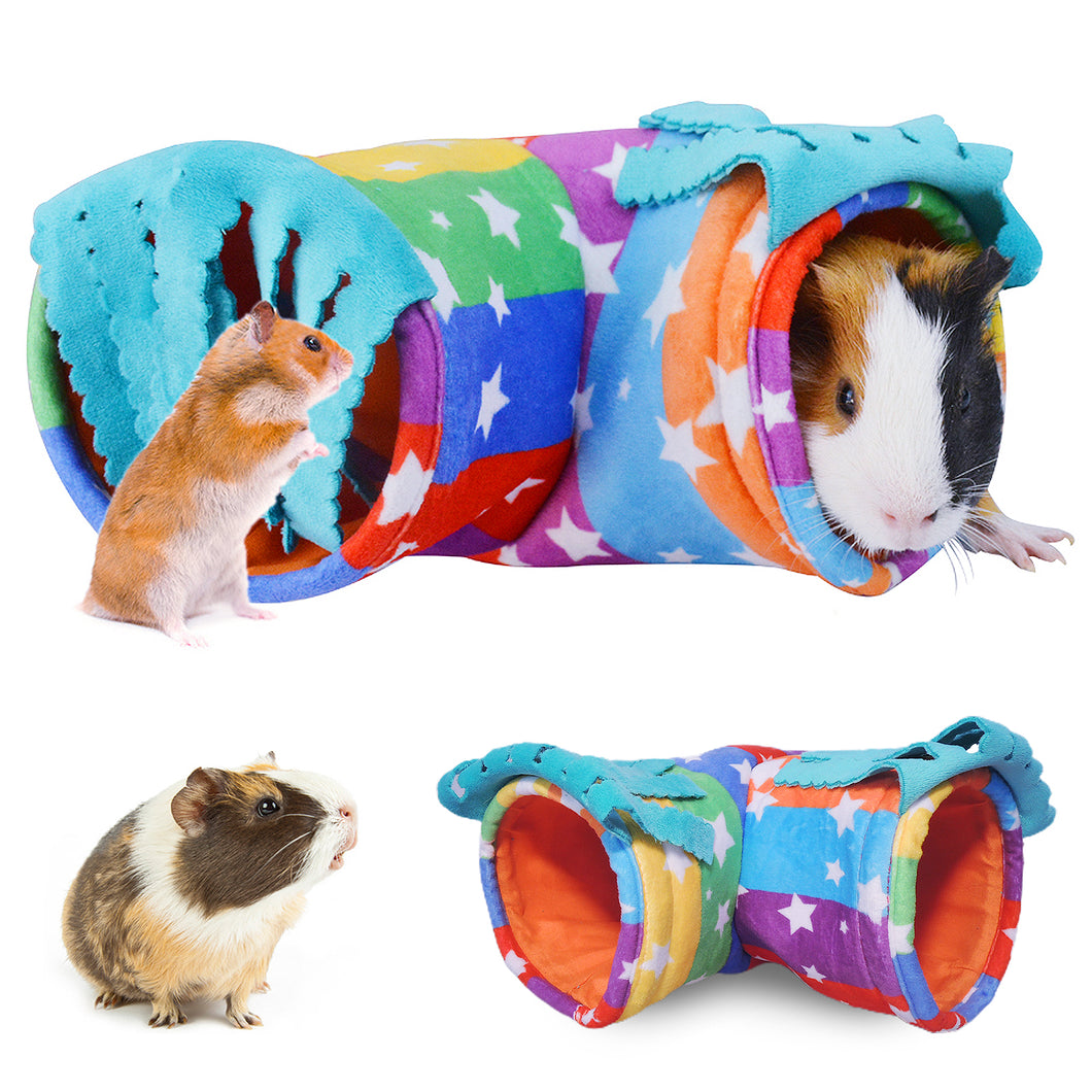 Guinea Pig Tunnel-HOMEYA Guinea Pig Hideout,Collapsible 3 Way Hamster Play Tubes with Fleece Forest Curtain,Small Animal Pet Toys and Cage Accessories for Rabbit Bunny Ferret Rat Hedgehog Chinchilla