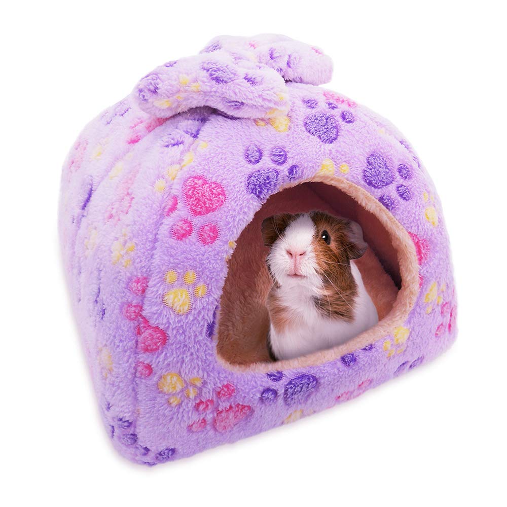 HOMEYA Small Animal Pet Bed, Sleeping House Habitat Nest for Guinea Pig Hamster Hedgehog Rat Chinchilla Hideout Bedding Snuggle Sack Cuddle Cup Cage Accessories with Washable Mat- XL (Purple)