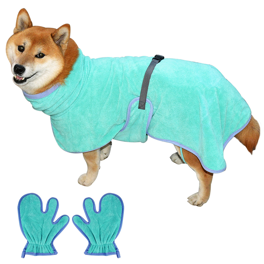 HOMEYA Pet Bathrobe Dog Robe,Cats and Dogs Fast Drying Absorbent Microfibre Towel,Soft Warm Dog Drying Coat with Hood&Gloves&Adjustable Collar&Waist for Bathing&Walking&Swimming&Traveling