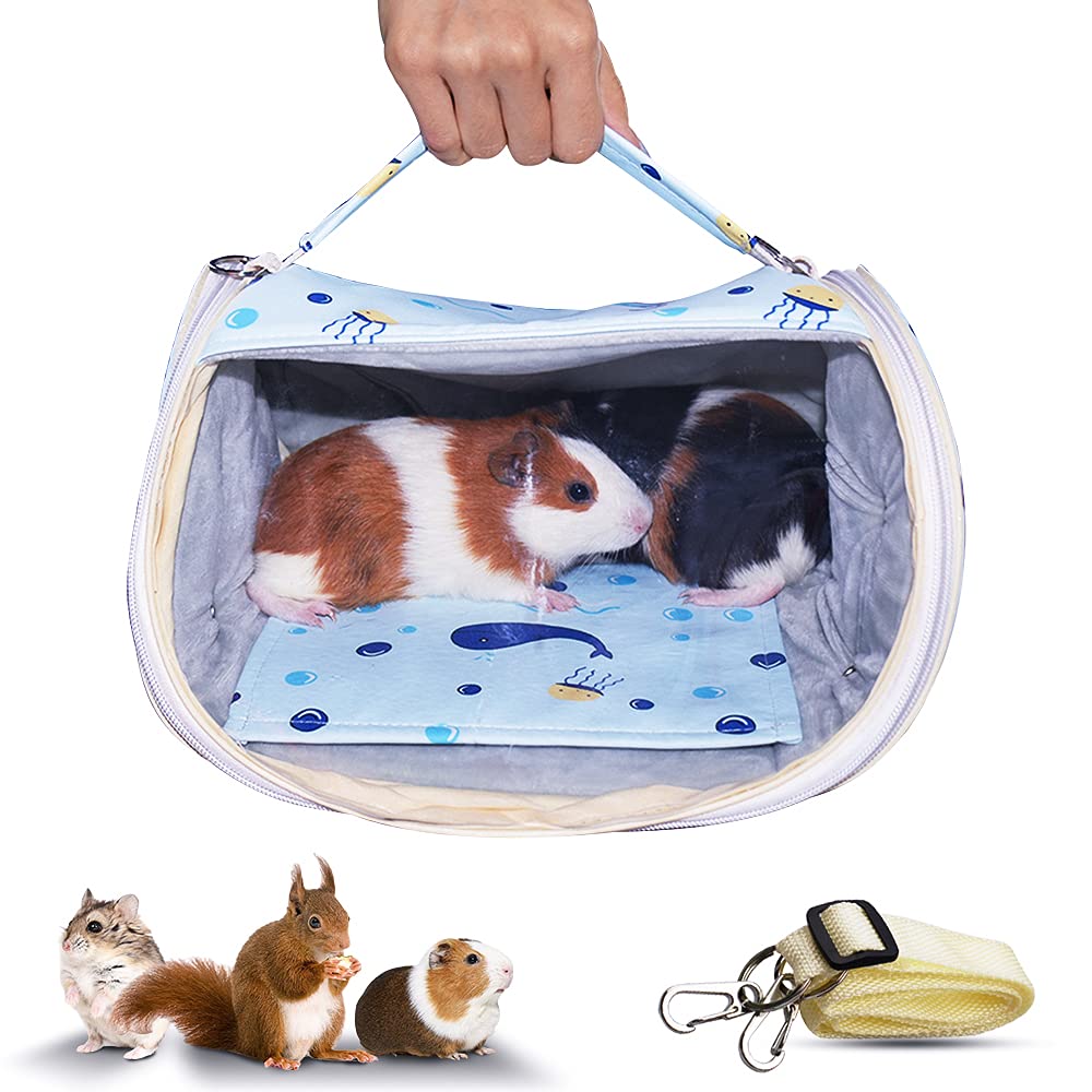 Pet Carrier Bag,HOMEYA Small Animal Guinea Pig Hamster Portable Breathable Outgoing Sling Carrier Bag for Hedgehog Chinchilla Rats Sugar Glider with Shoulder Strap for Outdoor,Travel,Hiking (Ocean)