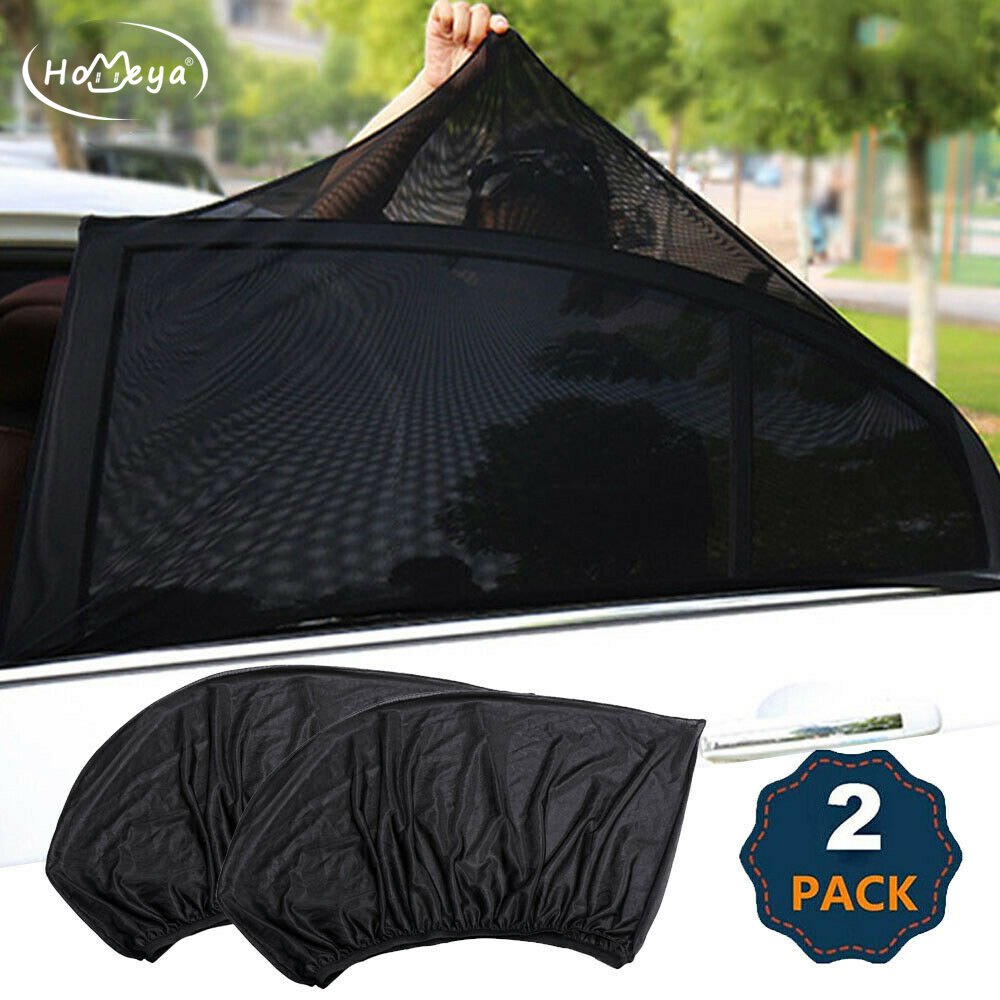 Homeya 2Pcs Car Window Sun Shade Cover, Rear Side Window Breathable Mesh Bug Screen Sun Shield