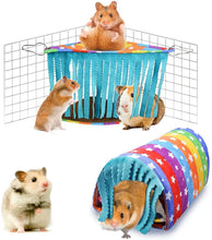 將圖片載入圖庫檢視器 HOMEYA Small Animal Rainbow Hammock and Hamster Hideout Tunnel, Hanging Hideaway Corner House Toys Cage Accessories, Removable &amp; Reversible Sleeping Bed for Guinea Pig Ferret Rat and Chinchilla
