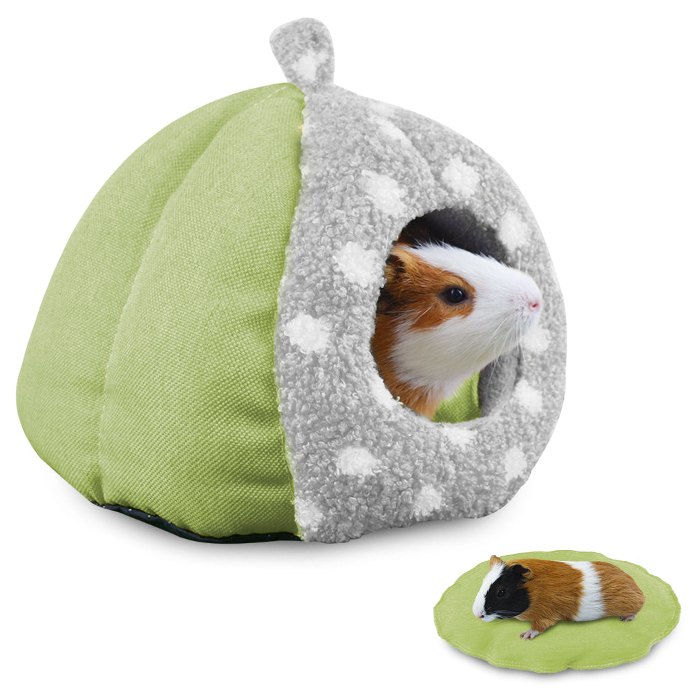 HOMEYA Guinea Pig Bed, Hamster Hideout Small Animal Cage Accessories Supplies, Semi-enclosed Winter Christmas Large Pumpkin Nest with Removable Mat for Rat Hedgehog Sugar Glider and Chinchilla-Green