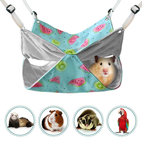 Pet Small Animal Hanging Hammock, Bunkbed Hammock Toy for Ferret Hamster Parrot Rat Guinea-Pig Mice Chinchilla Sleep Bed Hideout(Watermelon Pattern)
