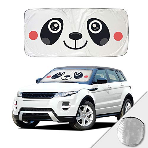 KANCOKIT Car Windshield Sunshade, Cartoon Panda Auto Sun Shade Foldable Sun Visor Protector