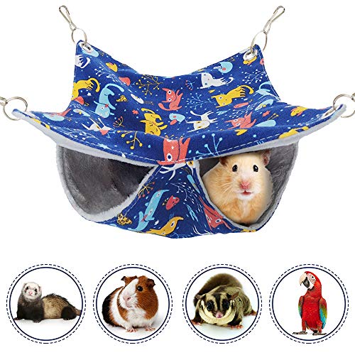Pet Small Animal Hanging Hammock, Bunkbed Hammock Toy for Ferret Hamster Parrot Rat Guinea-Pig Mice Chinchilla Sleep Bed Hideout (Small Cat Pattern)