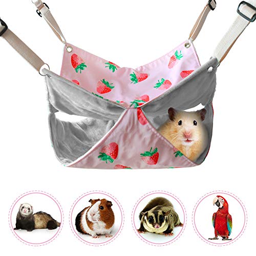 Pet Small Animal Hanging Hammock, Bunkbed Hammock Toy for Ferret Hamster Parrot Rat Guinea-Pig Mice Chinchilla Sleep Bed Hideout（Strawberry Pattern）