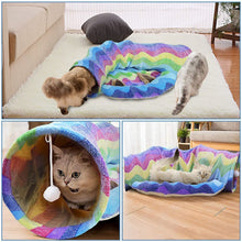 將圖片載入圖庫檢視器 HOMEYA Cat Dog Tunnel Bed with Mat, Collapsible 3 Way Cat Tube Condo Play Toy with Peek Hole Fun Ball Indoor Outdoor Interactive Hideout Exercising House Toys for Pet Kittens Kitty
