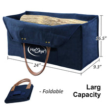 將圖片載入圖庫檢視器 Firewood Log Carrier | Waxed Canvas Firewood Tote Bag with Leather Handle| Heavy Duty Fireplace Wood Holder Stove Accessories Fireside Storage Bag
