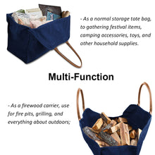 將圖片載入圖庫檢視器 Firewood Log Carrier | Waxed Canvas Firewood Tote Bag with Leather Handle| Heavy Duty Fireplace Wood Holder Stove Accessories Fireside Storage Bag
