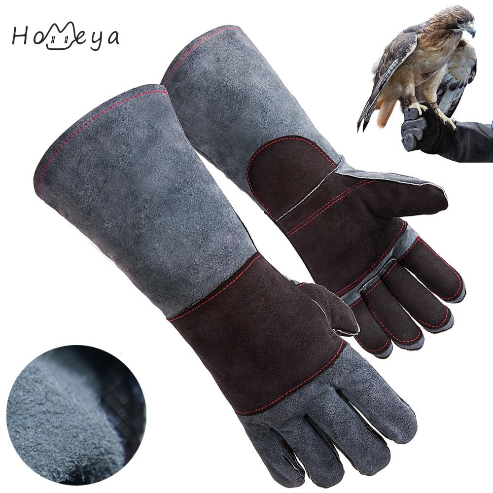 Homeya Animal Handling Gloves Bite Proof Reinforced Leather Padding Gloves