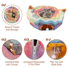 將圖片載入圖庫檢視器 HOMEYA Cat Dog Tunnel Bed with Mat, Collapsible 3 Way Cat Tube Condo Play Toy with Peek Hole Fun Ball Indoor Interactive Hideout Exercising House Toy
