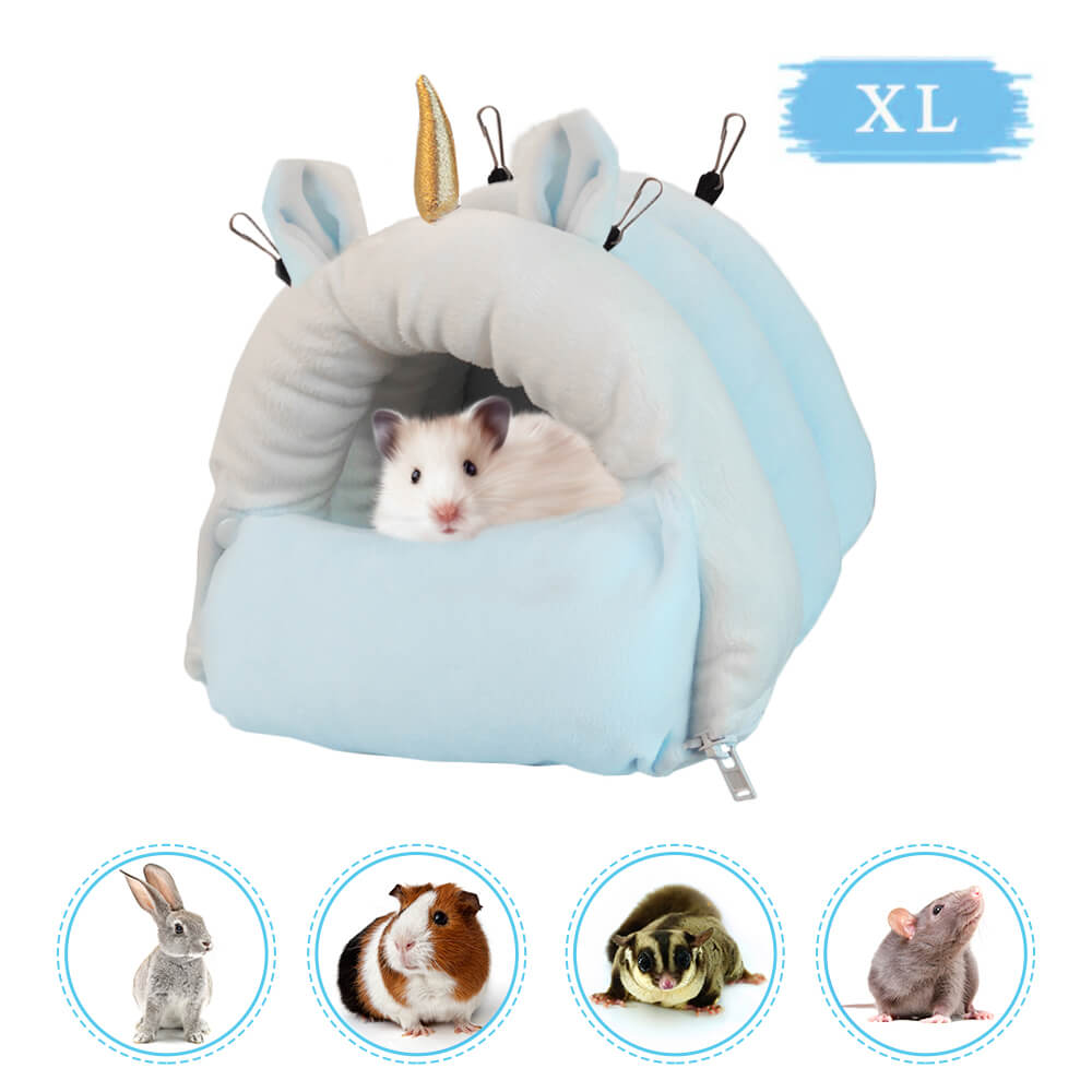 Small Animal Pet Bed,HOMEYA Guinea Pig Hideout Hanging Bedding for Hamster Chinchilla Rat Hedgehog Bunny Snuggle House with 4 Hook Pets Gifts-Blue
