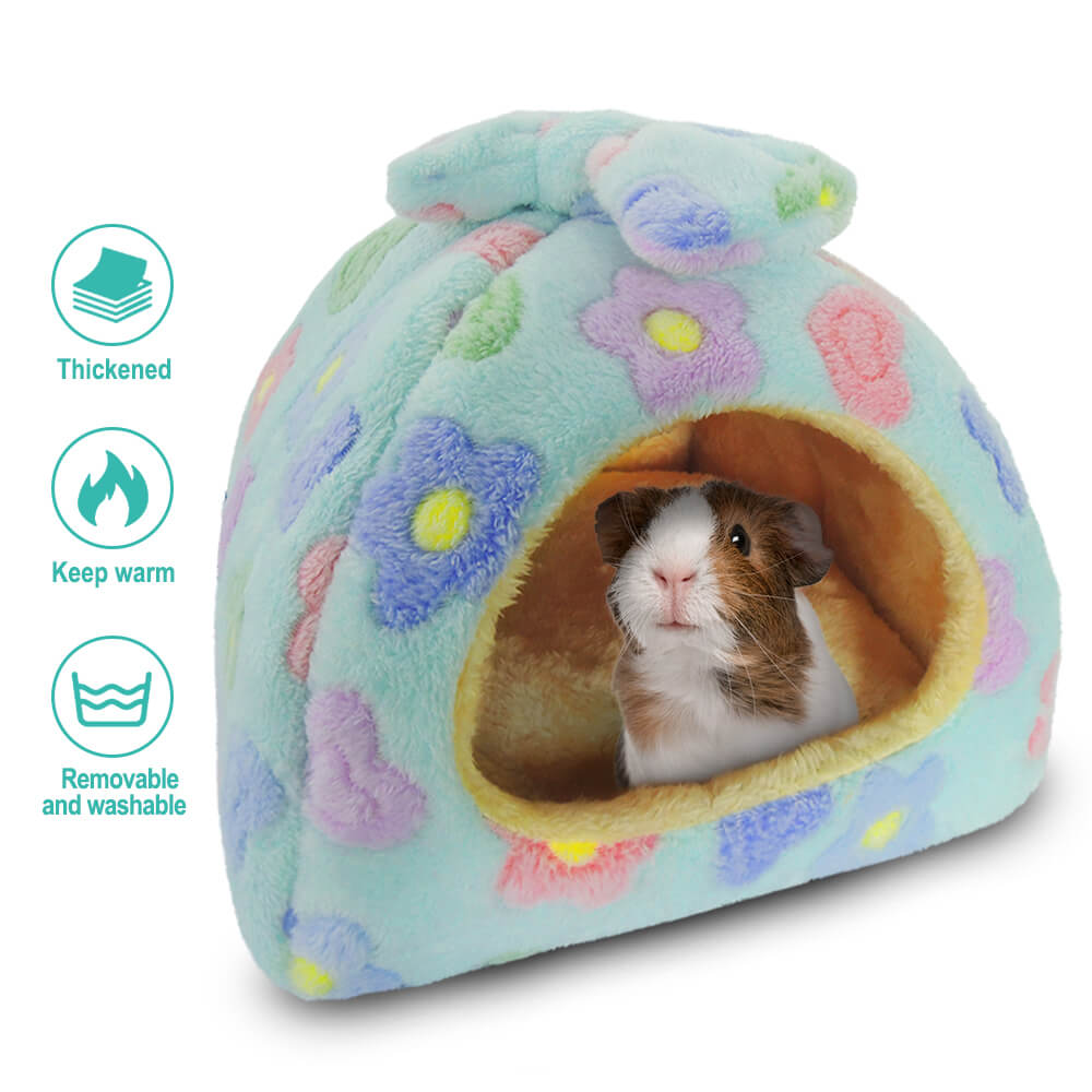 HOMEYA Small Animal Pet Bed, Sleeping House Habitat Nest for Guinea Pig Hedgehog Rat Chinchilla Hideout Bedding with Removable Washable Mat-Blue