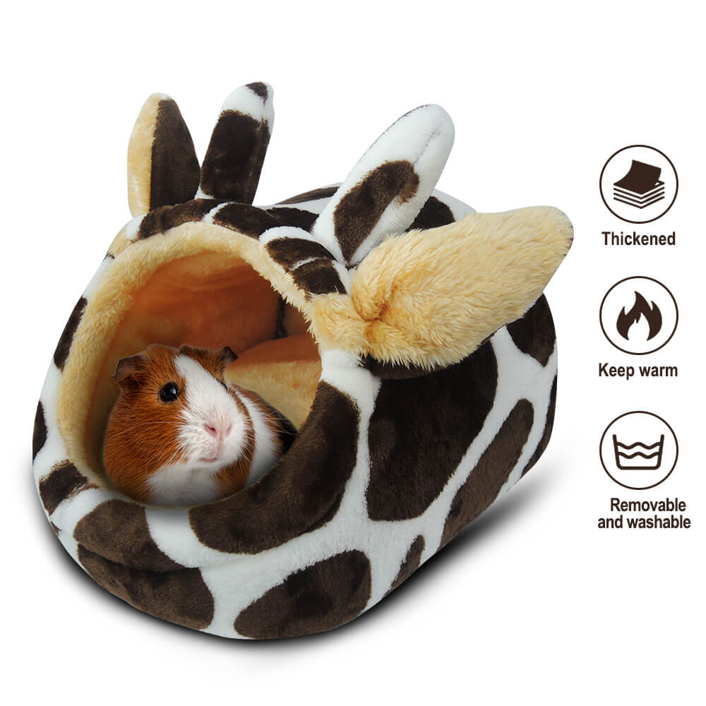 HOMEYA Small Animal Pet Bed, Sleeping House Habitat Nest for Guinea Pig Hedgehog Rat Chinchilla Hideout Bedding with Removable Washable Mat-Brown